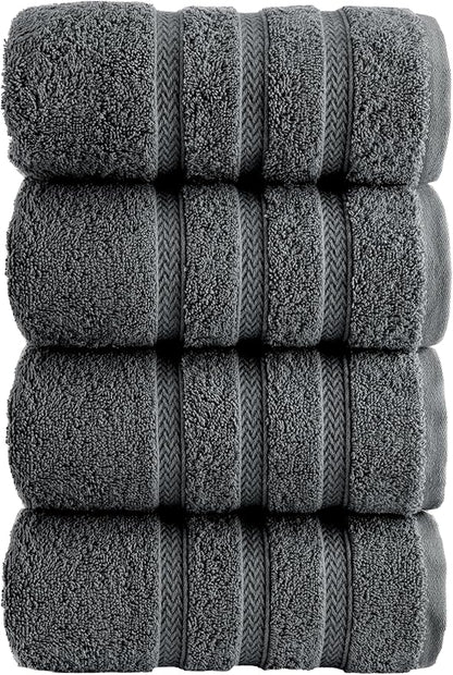 HALLEY Turkish 4 Pack Premium Hand Towels (4 Pieces) 650 GSM Highly Absorbent Super Soft 100% Cotton - 4 Hand Towels (Darkgray)