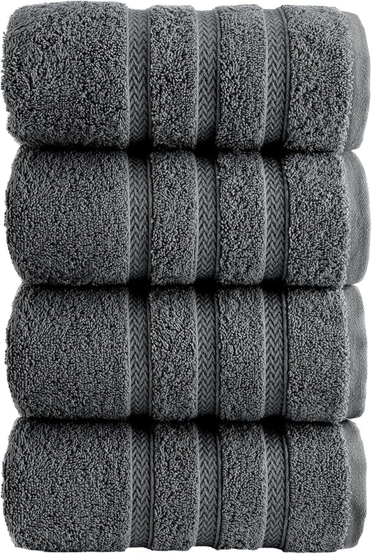HALLEY Turkish 4 Pack Premium Hand Towels (4 Pieces) 650 GSM Highly Absorbent Super Soft 100% Cotton - 4 Hand Towels (Darkgray)