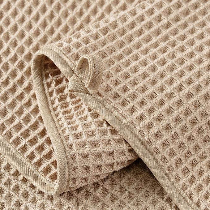 Microfiber Waffle Hand Towels, 4 Pieces, Soft, Absorbent, Fast Drying, Lint Free (Beige)