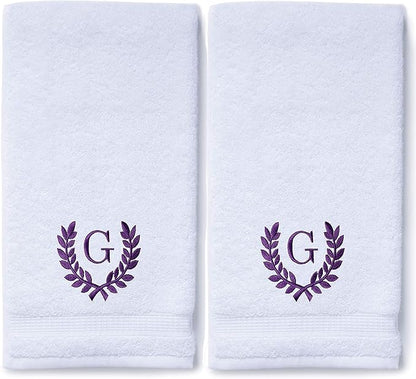 Decorative and Monogrammed Hand Towels for Bathroom Kitchen Makeup | Personalized Gift for Wedding-Bridal | Roman Font Custom Luxury Turkish Towel | Spa Collection, Oversized, 16 X 30 Inch, Set of 2