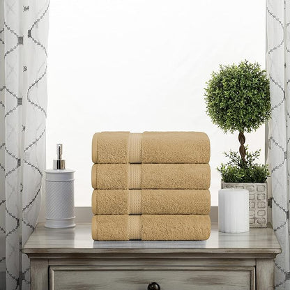 BLUENILEMILLS BNM Egyptian Cotton 4-Piece Towel Set, Includes 4 Hand Towels, Attached Loop for Easy Hanging and Storage, Hotel Quality, Perfect for Bathroom, Gym, Shower Space, or Spa, Toast