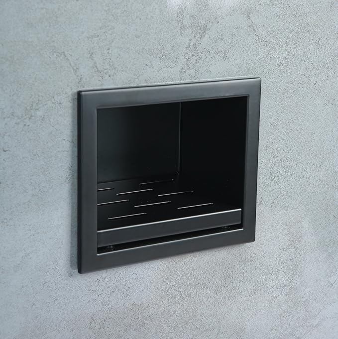 Recessed Wall Soap Holder for Shower Niche,Shower Foot Rest for Shave Legs,Stainless Steel 304 Footrest，Matte Black,5.9 in x 4.8 in x 3.9 in