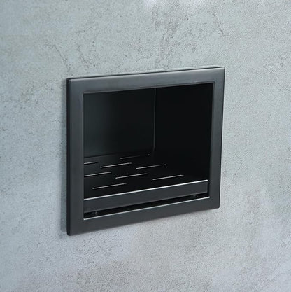 Recessed Wall Soap Holder for Shower Niche,Shower Foot Rest for Shave Legs,Stainless Steel 304 Footrest，Matte Black,5.9 in x 4.8 in x 3.9 in