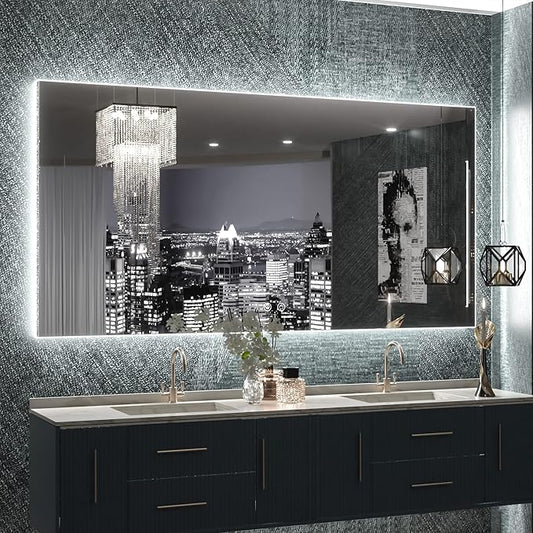 TETOTE 48 x 24 LED Backlit Bathroom Mirror with Light,3Color White/Warm/Natural,Anti-Fog Lighted Mirror,Dimmable,Vanity Mirror,Wall Mounted