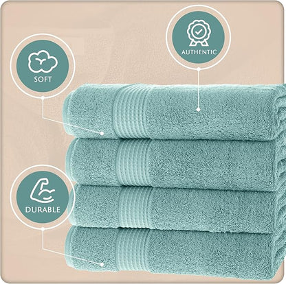 MAURA Basics Performance Bath Towels 100% Turkish Cotton with Hook Loops. Extra Large Luxury Absorbent Plush Towel Sets for Bathroom, Daily Use American Standard Size 27”x54”,Seafoam