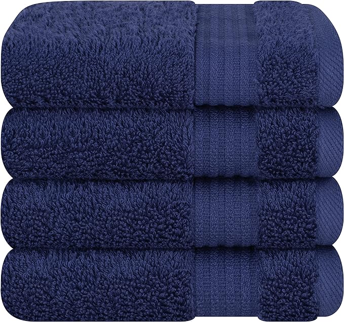 Cotton Paradise 100% Cotton Turkish Washcloth Set for Bathroom, 4 Piece Soft Absorbent Small Hand Face Towels Wash Rags, Navy Blue