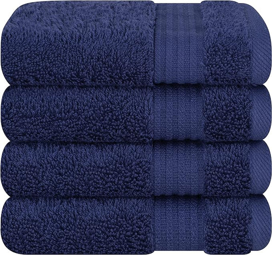 Cotton Paradise 100% Cotton Turkish Washcloth Set for Bathroom, 4 Piece Soft Absorbent Small Hand Face Towels Wash Rags, Navy Blue