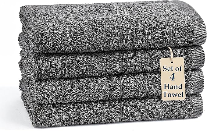 Casa Platino 100% Mercerized Cotton Hand Towels for Bathroom (16"x28") - Spa & Hotel Quality - Ring Spun - Quick Dry, Soft & Absorbent Bath Hand Towel Set of 4 - Pet Friendly, Pre Shrunk - Cool Grey