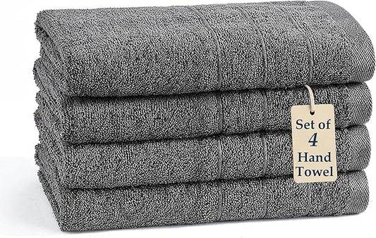 Casa Platino 100% Mercerized Cotton Hand Towels for Bathroom (16"x28") - Spa & Hotel Quality - Ring Spun - Quick Dry, Soft & Absorbent Bath Hand Towel Set of 4 - Pet Friendly, Pre Shrunk - Cool Grey