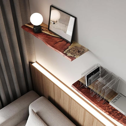 RWA Live Edge Floating Shelf – Unique Wood Floating Shelf for Wall Decor, Living Room, Bedroom, or Bathroom – Stylish Decorative Wall Shelves for Home & Office (Amber, 12x6)