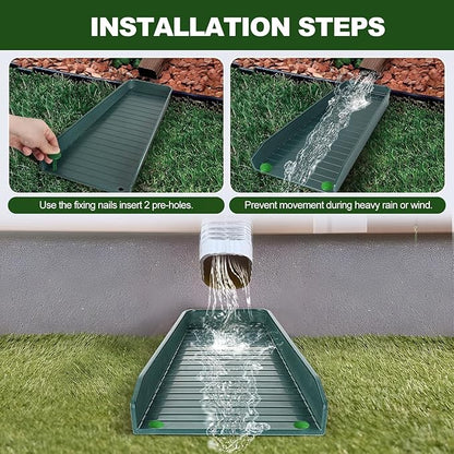 Gutter Downspout Splash Block,16.3"Drain Gutter Guard Diverter,Gutter Downspout Extensions for Water Drainage, Fixable Down Spout Drain Trays,Drainage to Protect House Foundations (4PC Black)