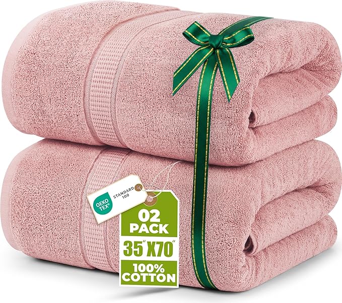 Utopia Towels Luxurious Jumbo Bath Sheet 2 Piece, 600 GSM, 35 by 70 Inches, 100% Ring Spun Cotton, Highly Absorbent and Quick Dry Extra Large Bath Towel, Super Soft Towel, Dusty Pink