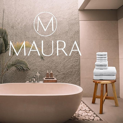 MAURA White Bath Towel Set of 8 for Bathroom. Turkish Cotton Luxury Bath Towels. Extra Large, Thick, Plush & Soft. Hotel & Spa Quality - White