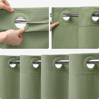No Hook Waffle Weave Shower Curtain with Snap-in Fabric Liner,256GSM Heavy Duty Fabric Shower Curtain Set,Green Waterproof Washable Luxury Shower Curtain for Bathroom Stall (72x75 Inch)