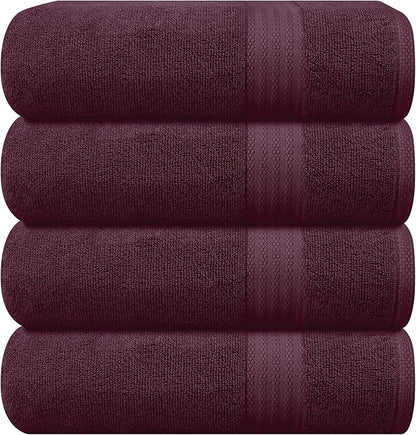 GLAMBURG Premium Cotton 4 Pack Bath Towel Set - 100% Pure Cotton - 4 Bath Towels 27x54 - Ideal for Everyday use - Ultra Soft & Highly Absorbent - Burgundy