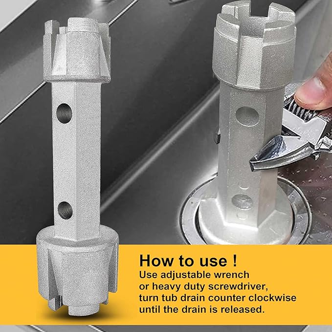 Tub Drain Remover Wrench - Dual Ended for Bath & Shower Drains, Closet Spuds - Heavy Duty Aluminum