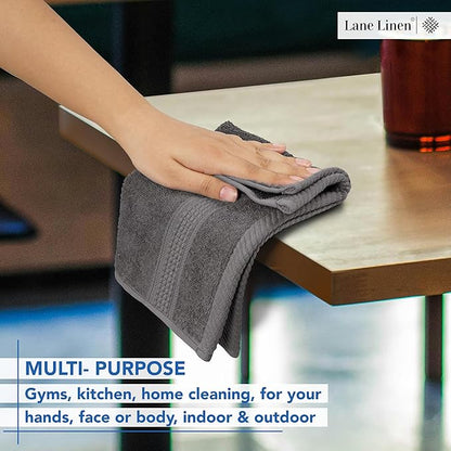 LANE LINEN 100% Ringspun Cotton Hand Towels for Bathroom Set of 6 (16"x28") - Holiday Hand Towel Set - Super Durable, Quick Dry, Soft & Highly Absorbent Hand Towels - Fade Resistant - Space Grey