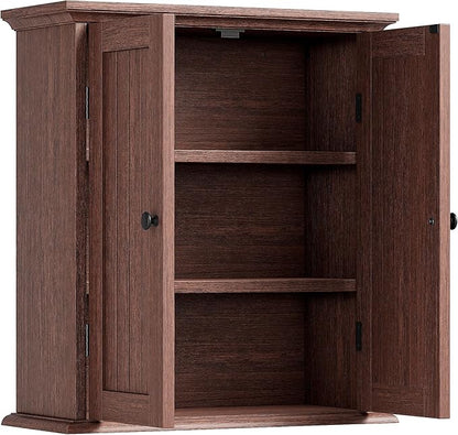 ChooChoo Bathroom Wall Cabinet, Over The Toilet Space Saver Storage Cabinet, Farmhouse Medicine Cabinet with 2 Doors and Adjustable Shelves, Cupboard, Walnut