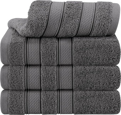 American Soft Linen Salem 100% Cotton Turkish 4 Piece Hand Towels for Bathroom, 600 GSM Soft Absorbent Quickdry Hand Face Towel Set, Dark Gray