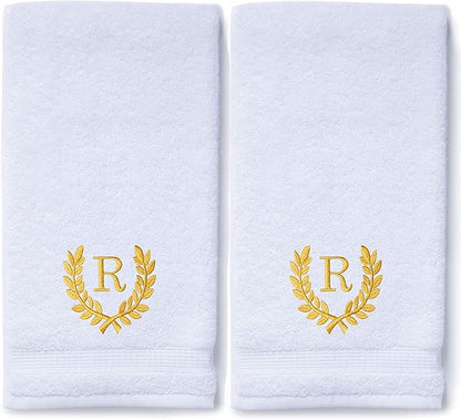 Decorative and Monogrammed Hand Towels for Bathroom Kitchen Makeup | Personalized Gift for Wedding-Bridal | Roman Font Custom Luxury Turkish Towel | Spa Collection, Oversized, 16 X 30 Inch, Set of 2