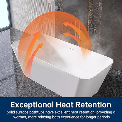 Stone Resin Freestanding Bathtub 67 ", Elegant Oval Shape Soaking Tub, Solid Surface Stand Alone Bathtub with Drain & Integrated Slotted Overflow Matte White AMFS340-1700