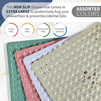 Yimobra Shower Stall Mat Non Slip, 21x21 Inch, Soft Square Bath Mat for Shower with Suction Cups and Drain Holes, Stall Floor Mats for Bathroom, Machine Washable, Bathroom Accessories, Clear Blue