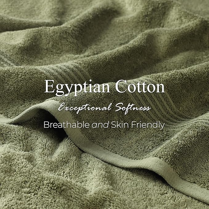 Superior Egyptian Cotton Bath Towel Set, Home Bathroom Towels, Master, Guest Bath, Decor Essentials, Quick Dry, Absorbent, Large Body Towels, Spa, Hotel, Resort, Adult, Kids, Set of 2, Forest Green
