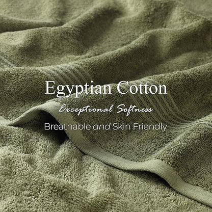 Superior Egyptian Cotton Bath Towel Set, Home Bathroom Towels, Master, Guest Bath, Decor Essentials, Quick Dry, Absorbent, Large Body Towels, Spa, Hotel, Resort, Adult, Kids, Set of 4, Forest Green