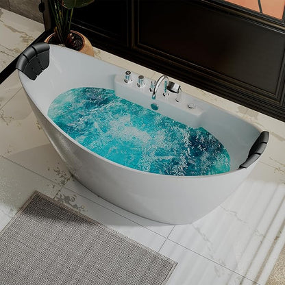 Empava 59" x 28" Freestanding Whirlpool Tub with Center Drain,560W Stand Alone Bathtub with 8 Hydromassage Jets, Unique Boat-Shaped,Acrylic,ETL Certified