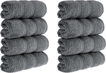 HALLEY Turkish 8 Pack Premium Washcloths (8 Pieces) 650 GSM Highly Absorbent Super Soft 100% Cotton - 8 Washcloths (Darkgray)