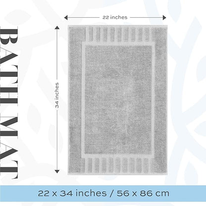 White Classic Luxury Bath Mat Floor Towel Set - Absorbent Cotton Hotel Spa Shower/Bathtub Mats [Not a Bathroom Rug] 22"x34" | 2 Pack | Dolphin Grey