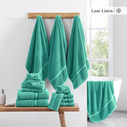 LANE LINEN Towels for Bathroom – 12 Pack, 100% Cotton, Zero Twist, 4 Bath, 4 Hand Towel & 4 Wash Cloths, Highly Absorbent, Luxury Hotel & Spa Quality, Machine Washable – Teal