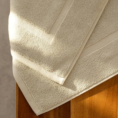 SALBAKOS 100% Turkish Cotton Bath Mat Set 2-Piece - 20x34 inch, Premium Quality Hotel & Spa Collection, Soft, Absorbent, Long Lasting, Durable Bathroom Rugs | Made in Turkey (Stone, 2 Bath Mats)