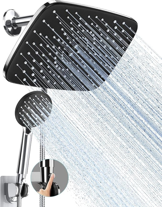 Veken 11.8 Inch Rain Shower Head with Handheld- High Pressure Dual Shower Heads with 5 Modes Handheld Spray Combo- Wide Rainfall Showerhead with Hose, Bathroom Accessories, Christmas Gift, Chrome