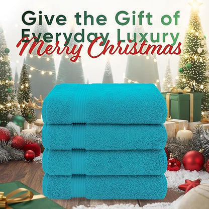 American Veteran Towel, 100% Cotton Turkish Bath Towels for Bathroom 4 Pack, 27x54 Extra Large Premium Soft Drying Bathroom Towels, Aqua Blue