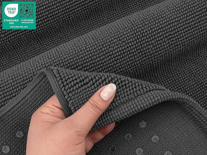 American Soft Linen Bath Rug, 17 in 24 in 100% Cotton Bath Mats Rugs for Bathroom, Slip Reducer Washable Shaggy Form Area Rugs, Gray Bath Rug