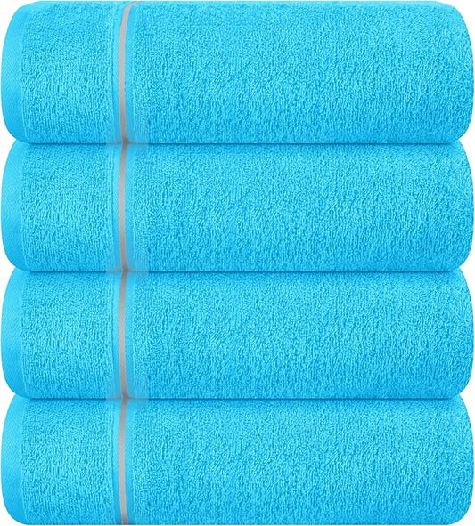 MyOwn Ultra Soft 4 Pack Oversized Bath Towel Set 27x54 inches, 100% Cotton Bath Towels, Highly Absorbant Compact Quickdry & Lightweight Towel, Ideal for Gym Travel Camp Pool - Turquoise Blue