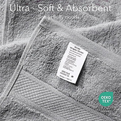 Cloudura Luxury Bath Towels-100% Cotton | Quick Dry | Lightweight | Thick,I Good for Spa,Gym & Hotel Quality,(27'x54')-Soft & Absorbent (Grey, Set of 2)