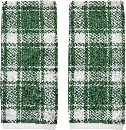 SKL Home Buffalo Plaid 100% Cotton Jacquard 2pc Hand Towel Set, Reversible, Soft & Absorbent, Fall/Christmas/Winter/Everyday, Decorative for Bath/Kitchen/Bar & Gift, Spruce