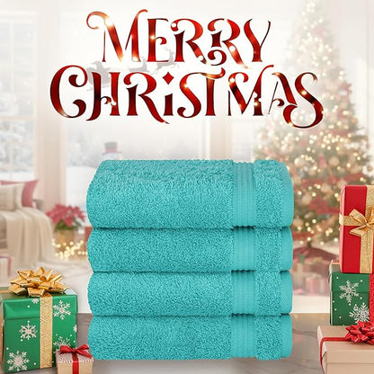 Cotton Paradise Hand Towels for Bathroom, 100% Cotton Turkish 4 Piece Hand Towel Set, Soft Absorbent Face Towels, Turquoise Hand Towels
