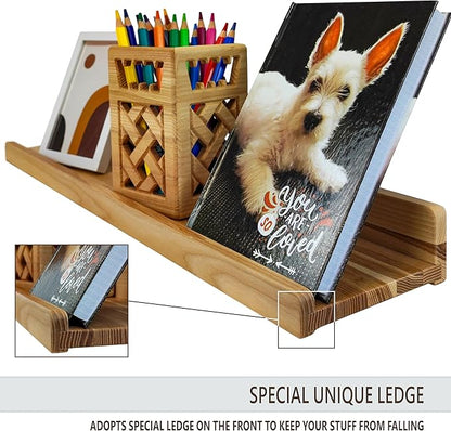 Handcrafted, Floating Shelves for Wall 5 inch, Waterproof, Wall Storage Shelves with Lip, Display Picture Ledge Shelf for Living Room Photo Frame, Natural Wood Hanging Book Shelves (Natural, Set 4)