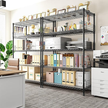 71.5‘’H Wire Shelving Unit With Shelf Linker,5 Tier Metal Shelving Pantry Kitchen Shelves with Side Blockers,Adjustable Standing Storage Shelves Rack with Hooks,Shelf for Utility Room,Basement,office