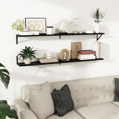 Dreamland 8 inch Deep Floating Shelves for Wall, 55W x 8D Wall Mounted Shelves Set of 2, Wide Display Ledge Shelf with Sturdy Metal Brackets for Living Room, Bathroom, Bedroom and Kitchen, Black