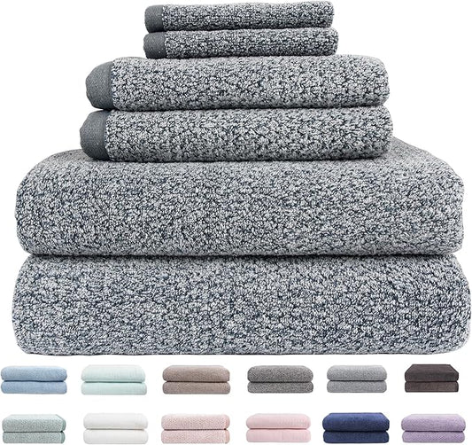Everplush Diamond Jacquard 6 Pieces Bath Towel Set, Luxury Super Soft Oversized everplush Towels, Highly Absorbent everplush Diamond Jacquard Quick Dry Bath Towel for Bathroom Dusk