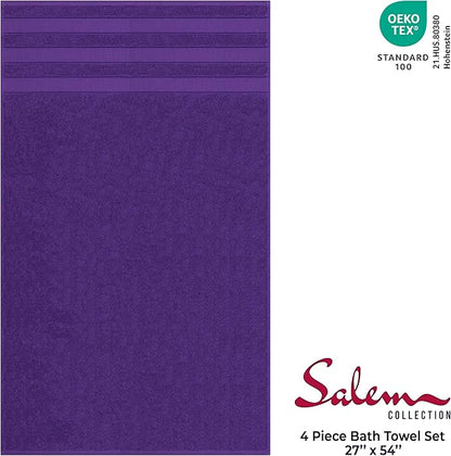 American Soft Linen Salem 100% Cotton Turkish 4 Piece Bath Towels for Bathroom, 600 GSM Soft Absorbent Quick Dry Bath Towel Set, Purple