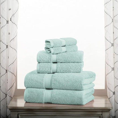 BLUENILEMILLS Premium Towel Collection, Egyptian Cotton Towels for Shower and Bathroom Assorted 6-Piece Towel Set, 30" x 55", 20" x 30", 13" x 13", Sea Foam by Blue Nile Mills