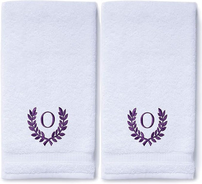 Decorative and Monogrammed Hand Towels for Bathroom Kitchen Makeup | Personalized Gift for Wedding-Bridal | Roman Font Custom Luxury Turkish Towel | Spa Collection, Oversized, 16 X 30 Inch, Set of 2
