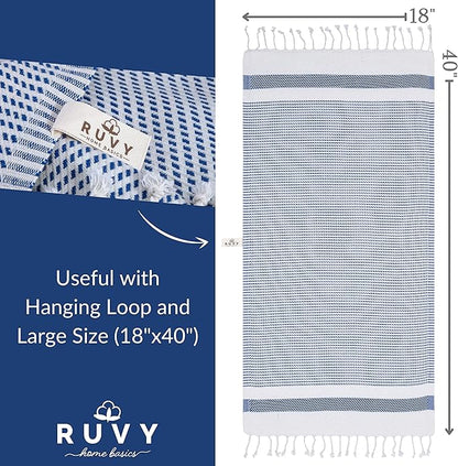 Ruvy Home Basics Turkish Hand Towels for Bathroom Set of 2 | 18"x40", Cotton | Decorative Towel for Bathroom, Kitchen, Dishcloth, Tea, Yoga, Face, Gym - Navy