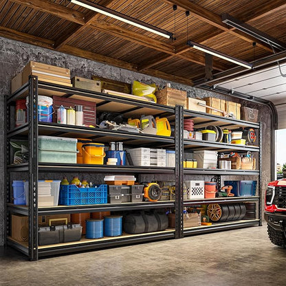 55" W Storage Shelves, 2550LBS Garage Shelving, 5-Tier Metal Shelving Unit, Adjustable Heavy Duty Shelving for Garage, Warehouse, Pantry, Kitchen, 55" W × 24" D × 72" H, Black