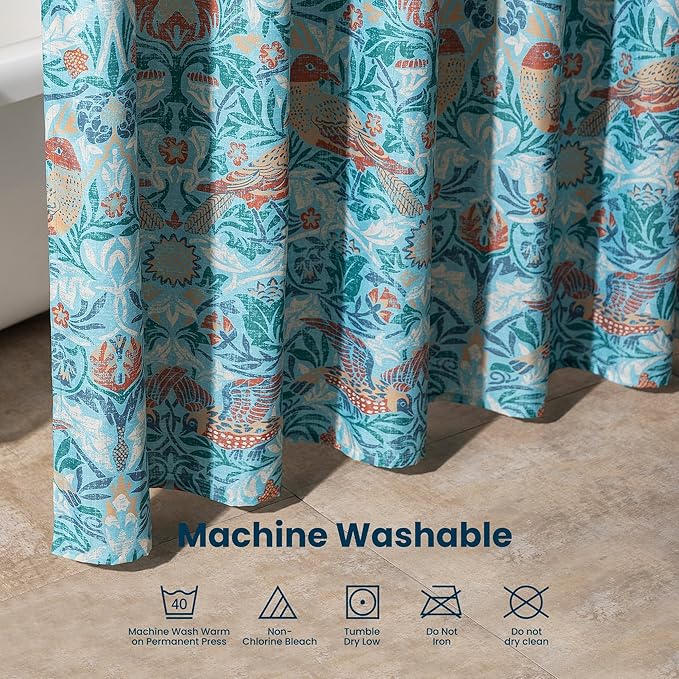 SLEEP ZONE Blue Garden Shower Curtain Waterproof Curtains for Bathroom Decor Bathtub Farmhouse Shower Curtain 72" × 72"